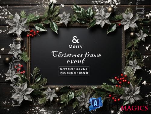 PSD merry christmas greeting in a frame background mockup vol 20