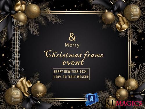 PSD merry christmas greeting in a frame background mockup vol 18