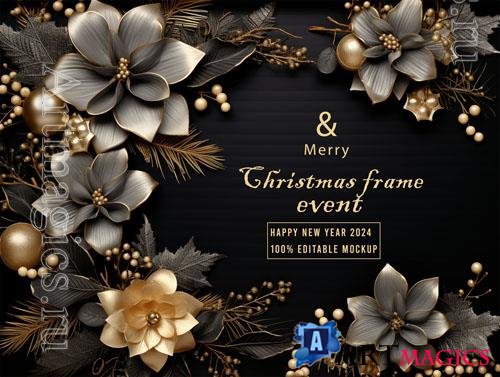 PSD merry christmas greeting in a frame background mockup vol 17