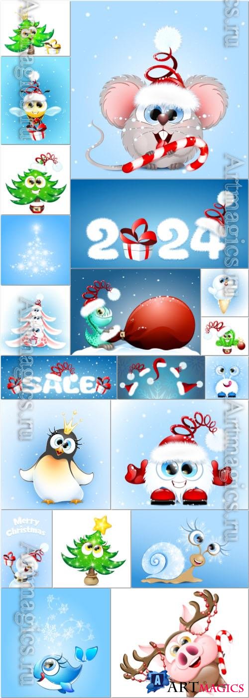 Cute cartoon christmas and new year vector illustration vol 5