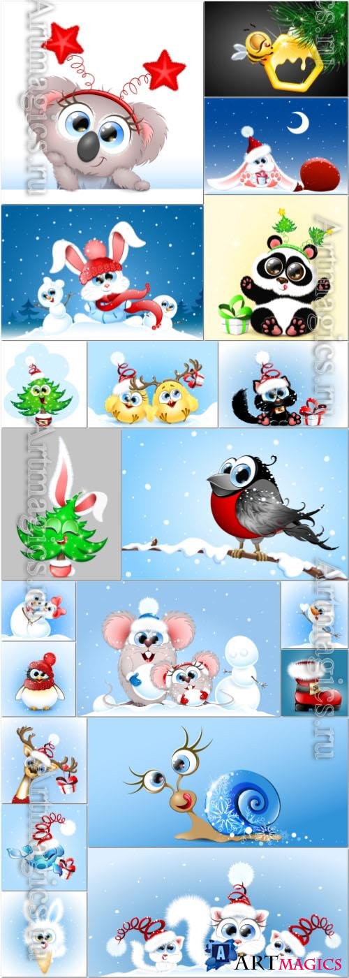 Cute cartoon christmas and new year vector illustration vol 4