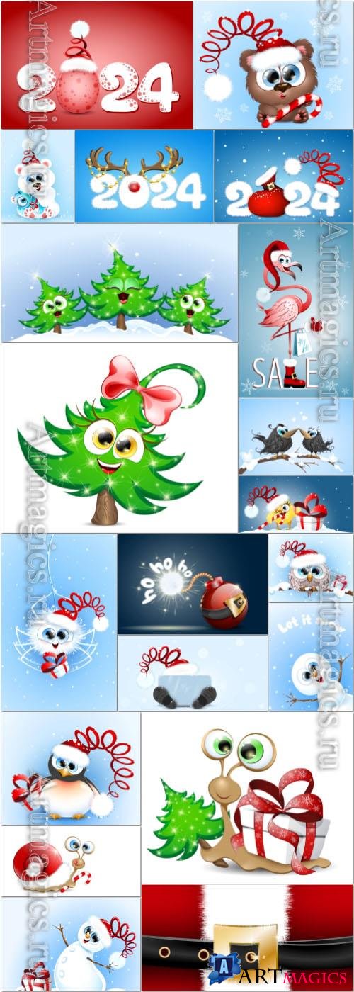 Cute cartoon christmas and new year vector illustration vol 3