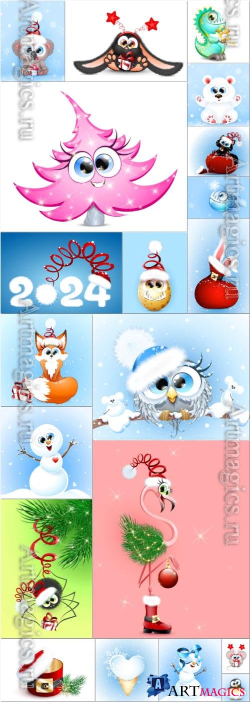Cute cartoon christmas and new year vector illustration vol 1