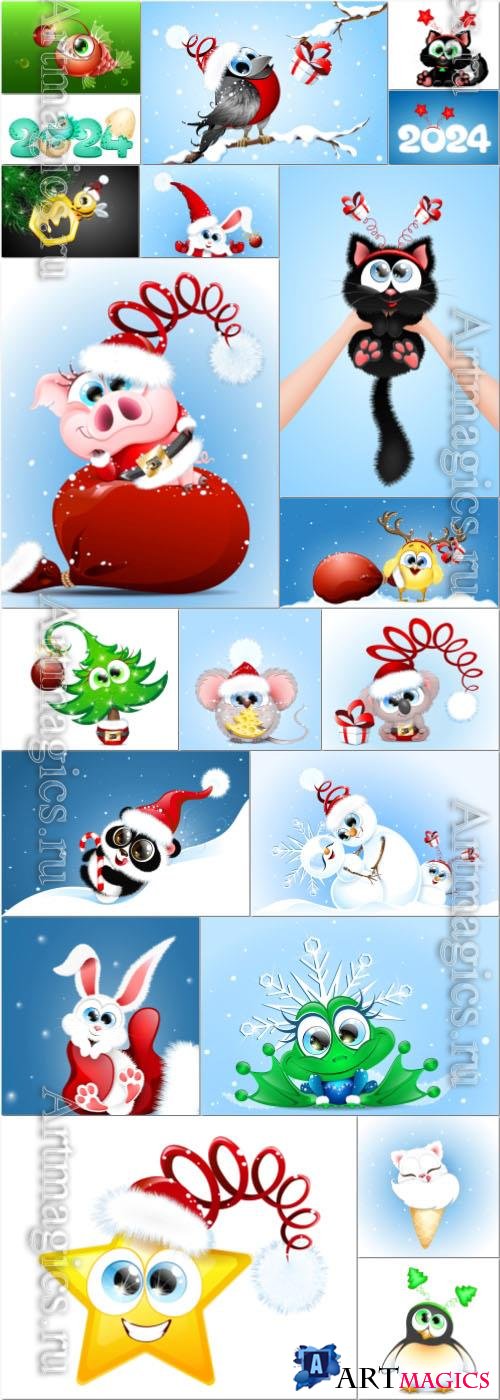 Cute cartoon christmas and new year vector illustration vol 2