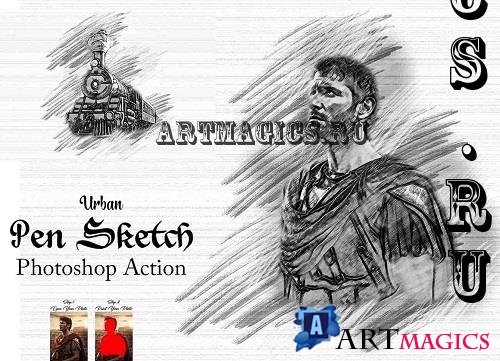 Urban Pen Sketch Photoshop Action - 91870700