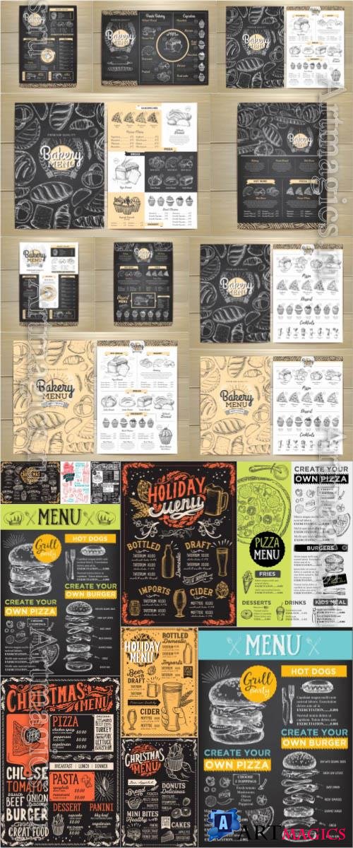 Restaurant menu food template set, logos, labels, elements in vector