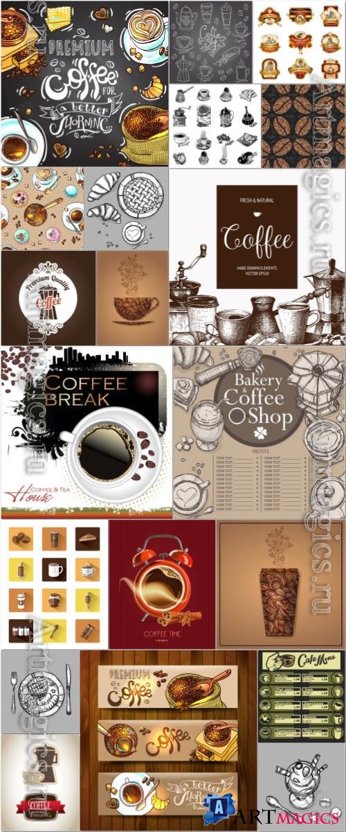 Coffee menu, logos, labels, elements in vector vol 2