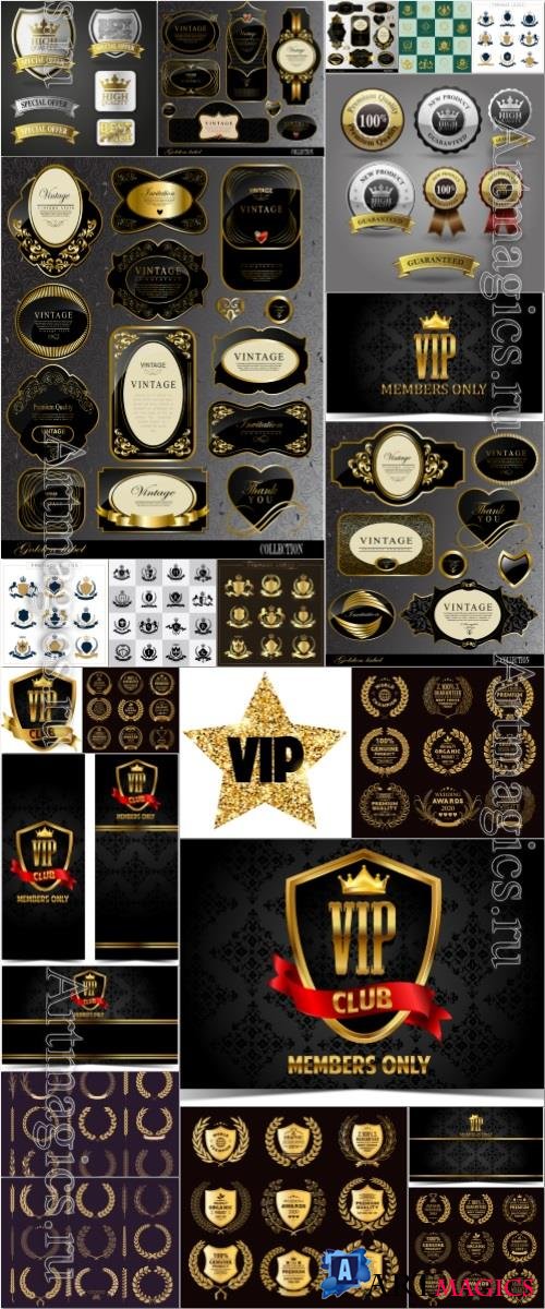Label, logo and frame, gold vector elements collection
