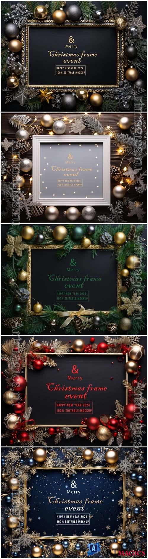 5 PSD merry christmas greeting frame background vol 4