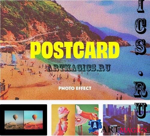 Halftone Postcard Photo Effect - 91930823