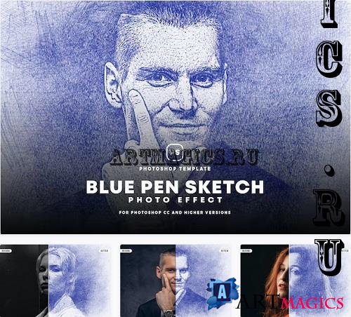 Blue Pen Sketch Effect - BQQ6ECY