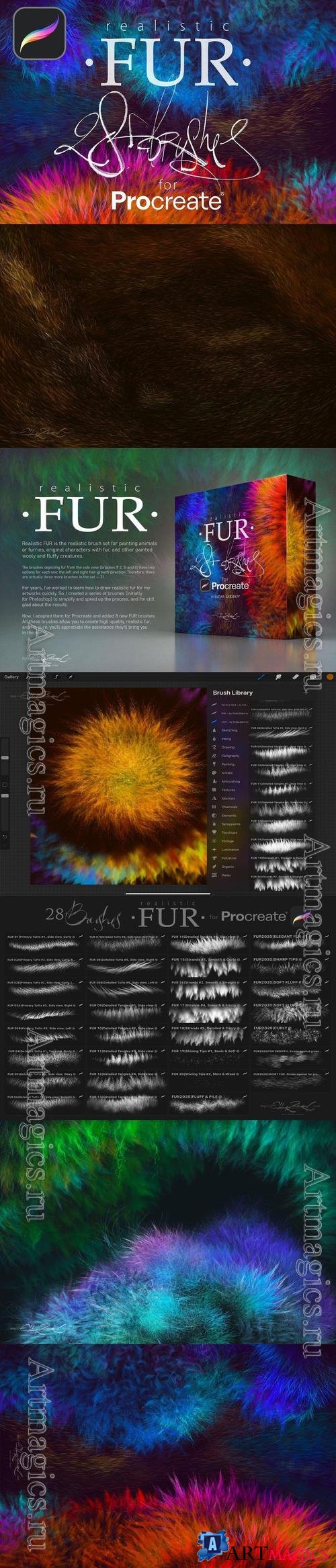 28 Realistic FUR Brushes for Procreate