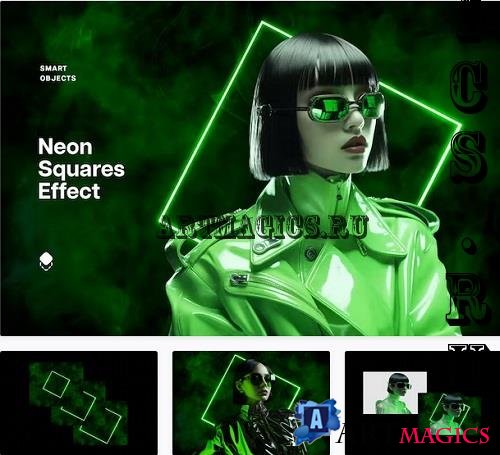 Green Neon Squares Effect - 92006884