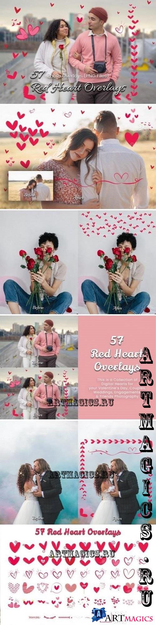 57 Red Heart Photoshop Overlays - 92026766