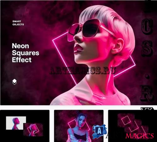 Pink Neon Squares Effect - 92031429