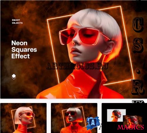 Orange Neon Squares Effect - 92138813