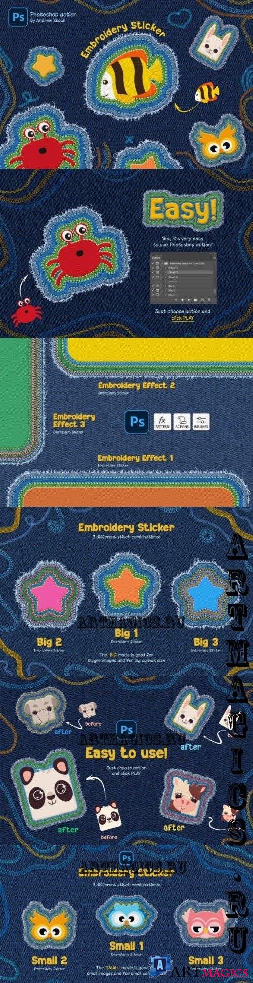 Embroidery Sticker Photoshop Action - 92526074