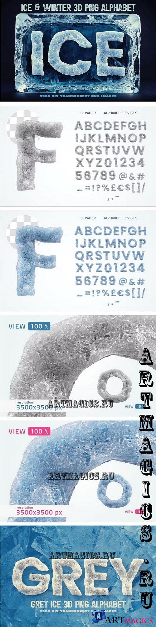 Ice or Water PNG Alphabet - XYFGAZX