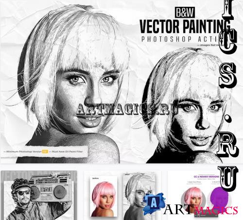 B&W Vector Painting Photoshop Action - 156303669