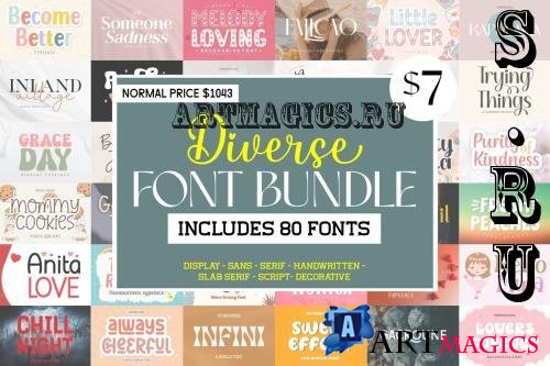Diverse Font Bundle - 80 Premium Fonts