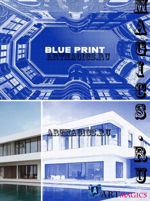 Blue Ink Print Photo Effect - 234739012