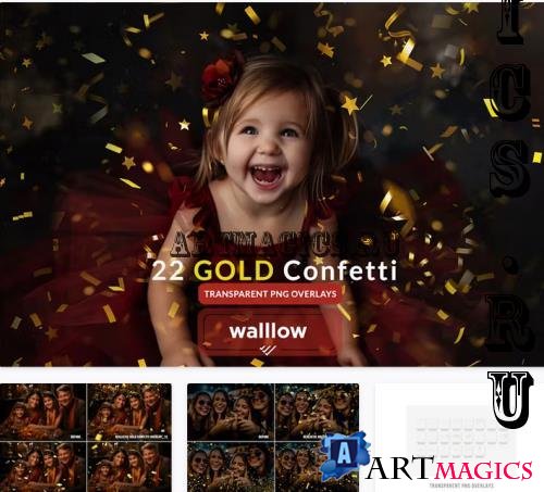 Gold confetti transparent overlays - 244564435