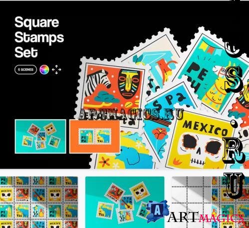 Square Stamps Mockup Set - 256624322