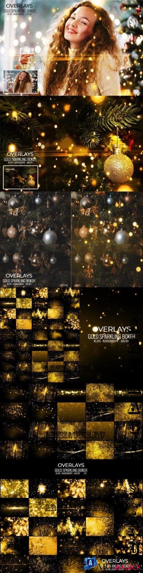 45 Gold Sparkling Bokeh Overlays