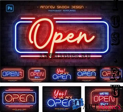 Open Neon Sign - Photoshop Mockups -281556459