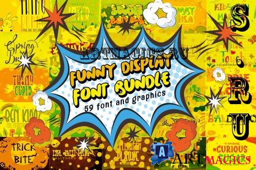 Funny Display Font Bundle - 50 Premium Fonts, 9 Premium Graphics