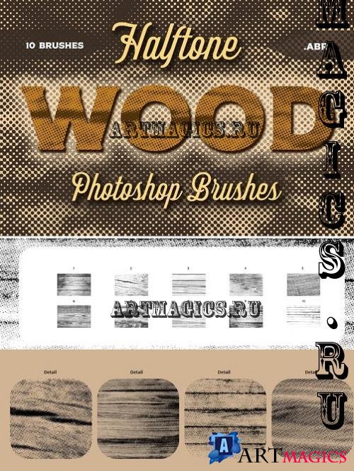 10 Halftone Wood Texture Brushes - 282205998