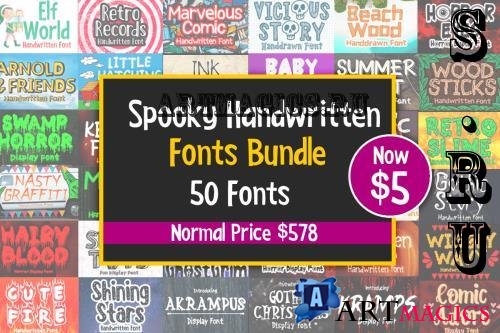 Spooky Handwritten Fonts Bundle - 50 Premium Fonts