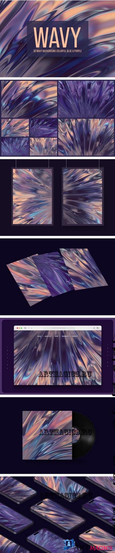 3D Wavy Backgrounds Colorful Blue & Purple - BGTUDJV