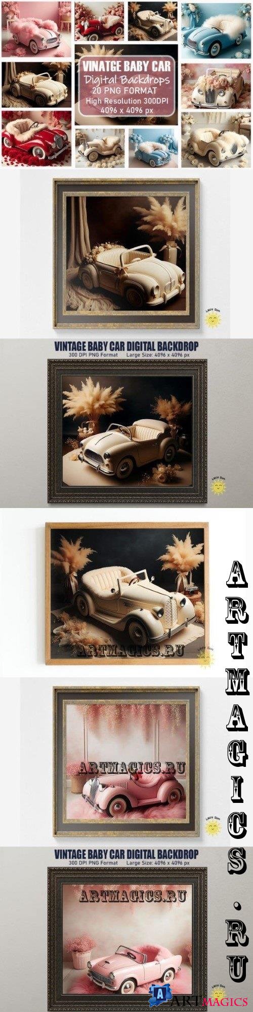 Vintage Baby Car Digital Backdrop Bundle