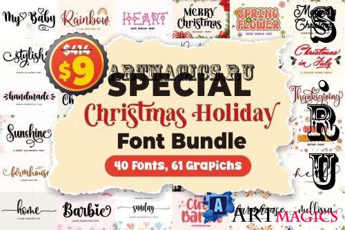 Ultimate Christmas Holiday Font & Graphics Bundle - 40 Premium Fonts, 61 Premium Graphics