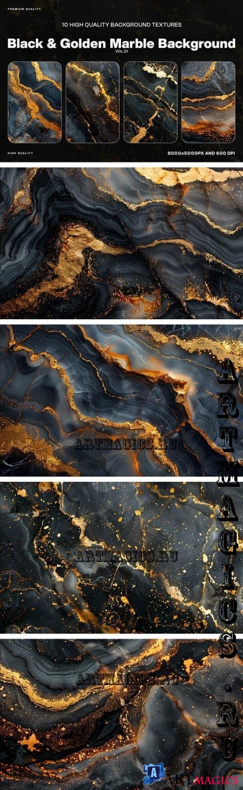 10 Abstract Gold & Black Marble Texture - 4M8JDJ6