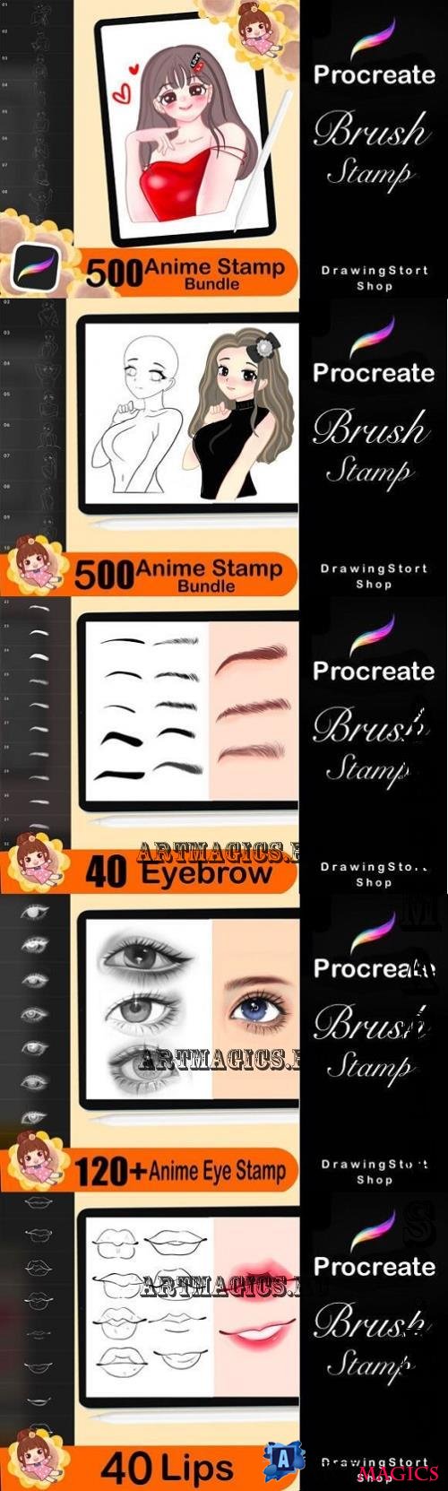 500 Anime Stamps Procreate Brush Set - 248669138