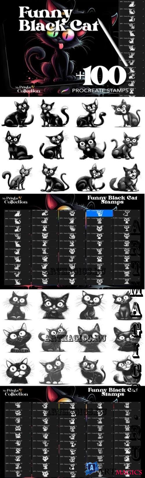 100+ Procreate Funny Black Cat Stamps