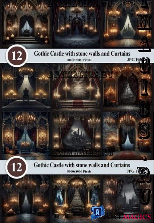 Gothic Castle with Curtains Backdrops