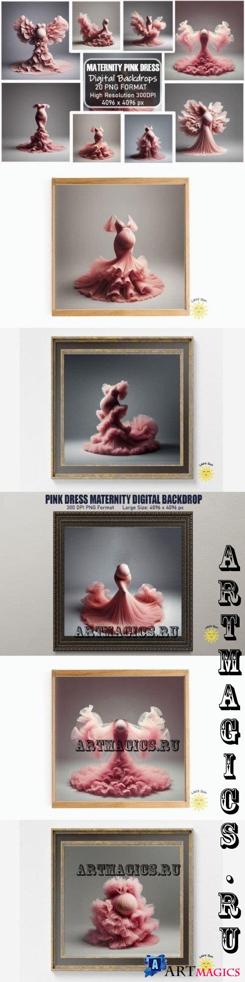 Pink Dress Maternity Digital Backdrops Bundle