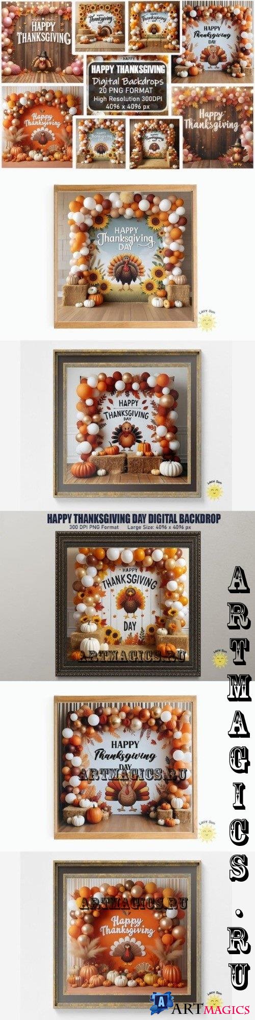 Happy Thanksgiving Day Digital Backdrops Bundle