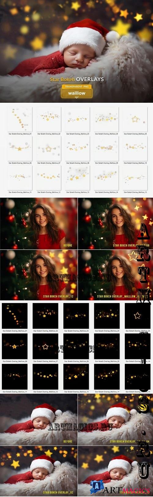 Christmas star bokeh PNG overlays - 285697076