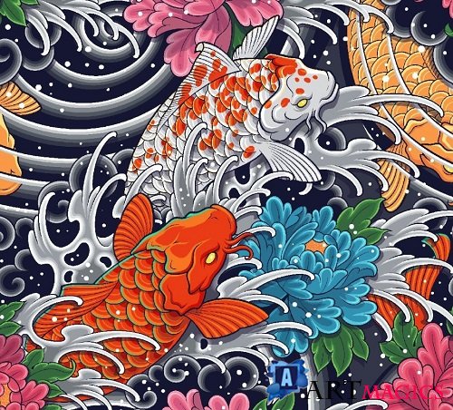 Koi Fish Seamless Pattern UBQHBTD