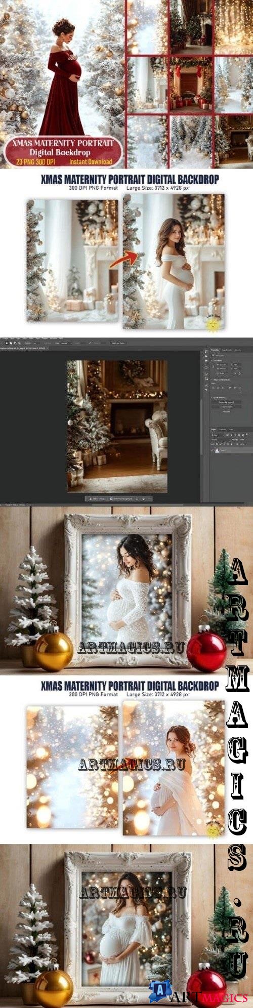 Xmas Maternity Portrait Digital Backdrop Bundle