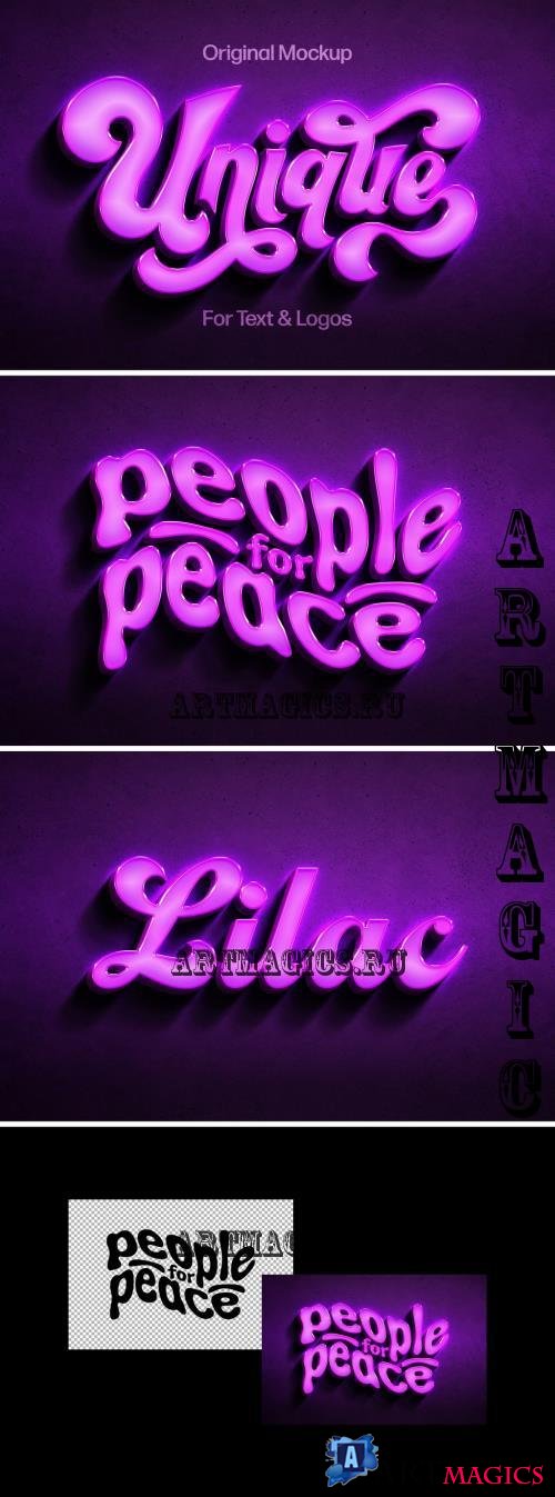 Lilac 3D Neon Wall Mockup - 287792111