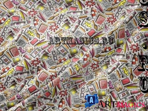 Artist Supplies Cartoon Seamless Pattern - LCG5WMV