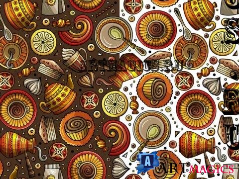 Coffee House Cartoon Seamless Pattern - HQKHCGP