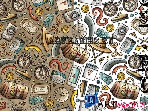 Travel Planning Cartoon Seamless Pattern J2KCZ3L