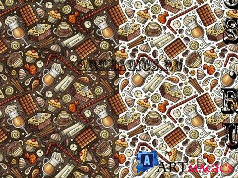 Coffee House Cartoon Seamless Pattern - V8LF5DA