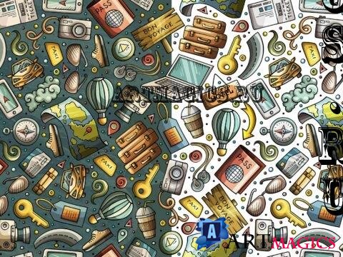 Travel Planning Cartoon Seamless Pattern - 5X6AHU2